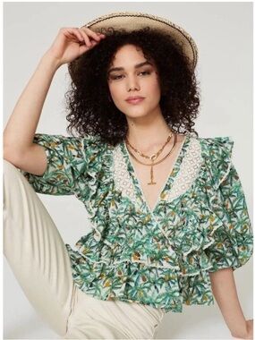 Farm Rio Mini Toucans Ruffle Blouse Sz S